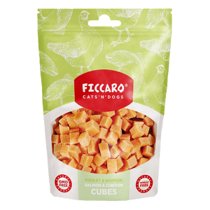 Ficcaro Salmon & Chicken Cubes Godbidder m. Laks & Kylling, 100g
