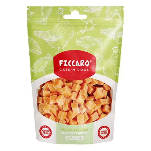 Ficcaro Salmon & Chicken Cubes Godbidder m. Laks & Kylling, 100g