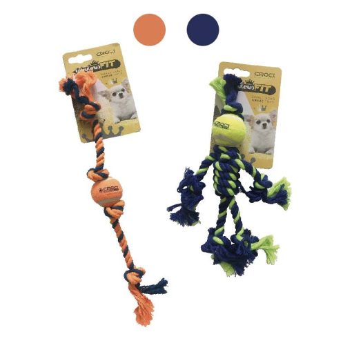 Twister reb, Reblegetøj med knude og bold 25 cm - Blå / Orange - Croci