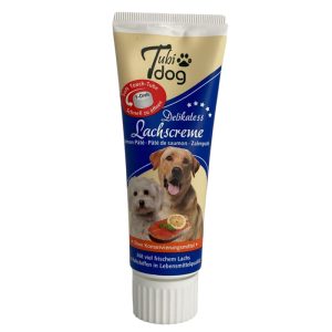 Tubidog med Laksecreme 75g Godbid til Hundetræning i Praktisk Tube