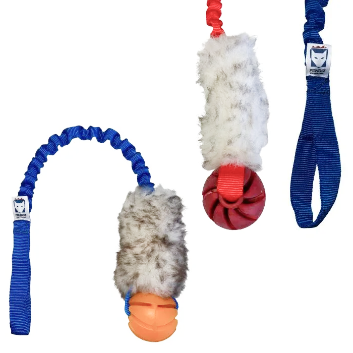 Fenriz Aktiv Bungee m. Fåreskind og Bold Belønnings Legetøj til Hund 60 cm Ass farve