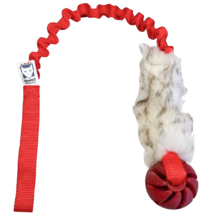 Fenriz Aktiv Bungee m. Fåreskind og Bold Belønnings Legetøj til Hund 60 cm Ass farve