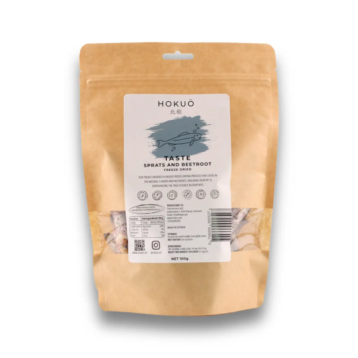 Hokuo Sprats & Beetroot Freeze-Dried Naturlige godbidder Brisling & rødbede 100g