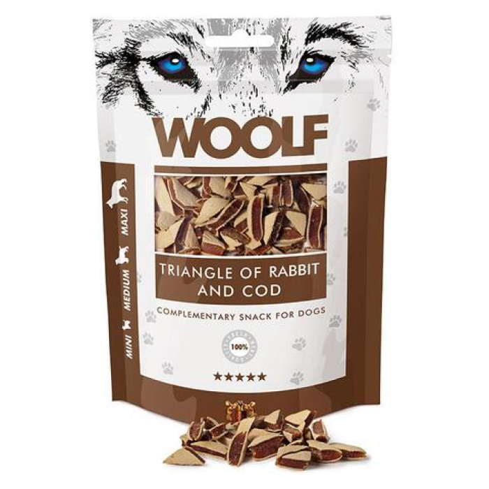 Woolf Rabbit & Cod Triangle, hundesnacks Kanin & Torsk 100g
