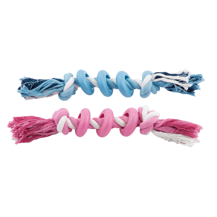 Nayeco Tofarvet Reb Med Rebringe, Hvalpe legetøj 25cm, Ass farve