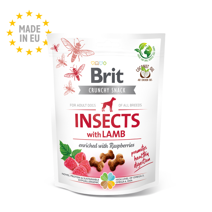 Brit Crunchy Sprød Hunde Snack Insects Lamb m. Hindbær 200 gram