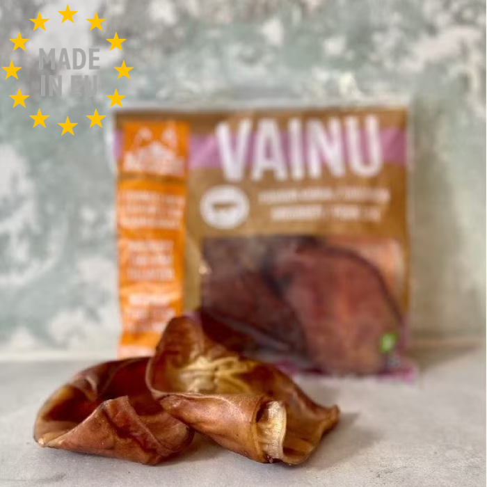 MUSH Vainu Natural Hundesnack Tørrede sprøde Griseøre 200g