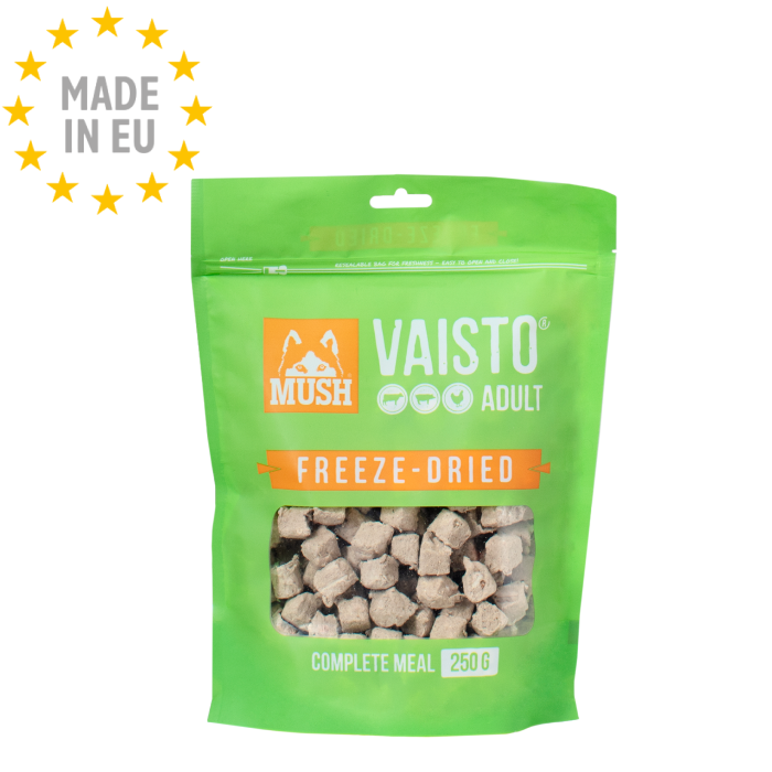 MUSH Vaisto - Frysetørret Hundefoder med Okse, Gris Kylling og Grønsager - 250g
