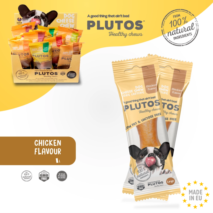 Plutos Healthy chews 100 % Naturlig Tandrendende Oste tyggeben m. Kyllinge smag Large