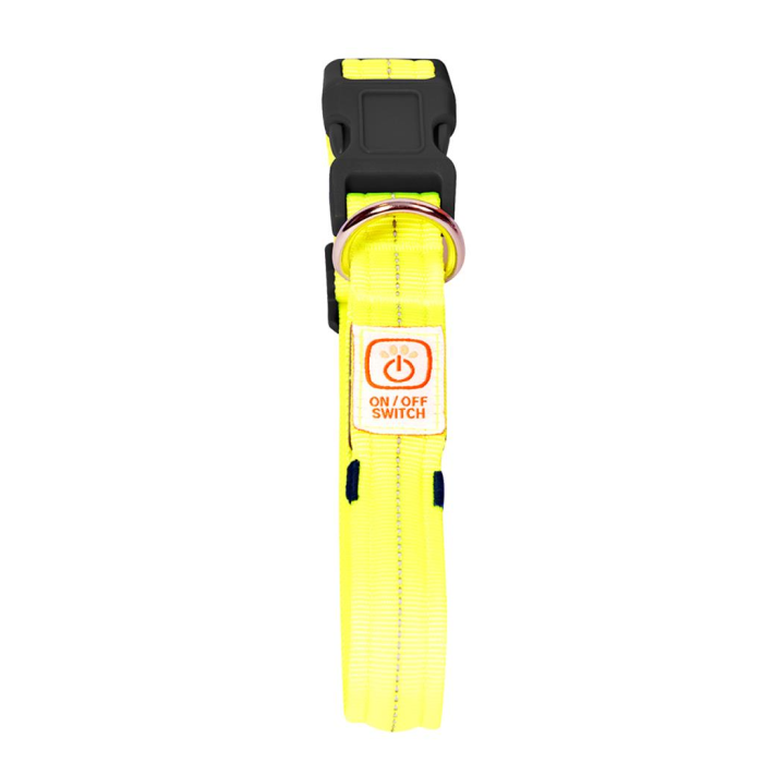 Duvo Flash LED Hunde Halsbånd med USB Opladning Nylon 40-55cm x 2,5 cm, Gul