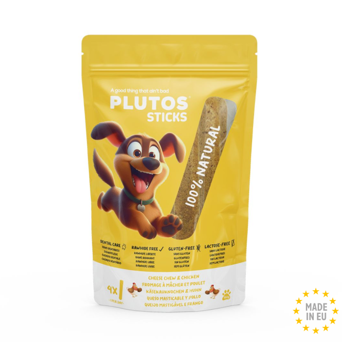 Plutos Healthy chews 100 % Naturlig Tandrendende Oste tyggeben m. Kyllinge smag Large 4 stk