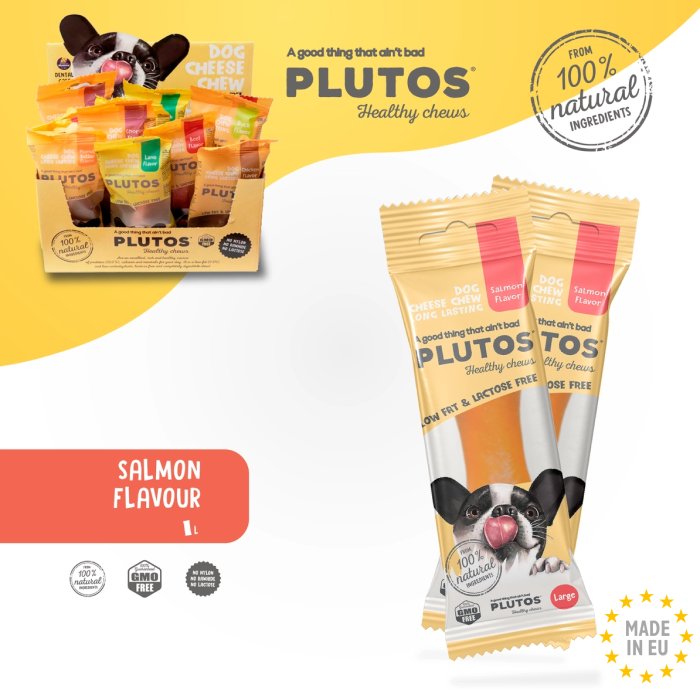 Plutos Healthy chews 100 % Naturlig Tandrendende Oste tyggeben m. Lakse smag Large
