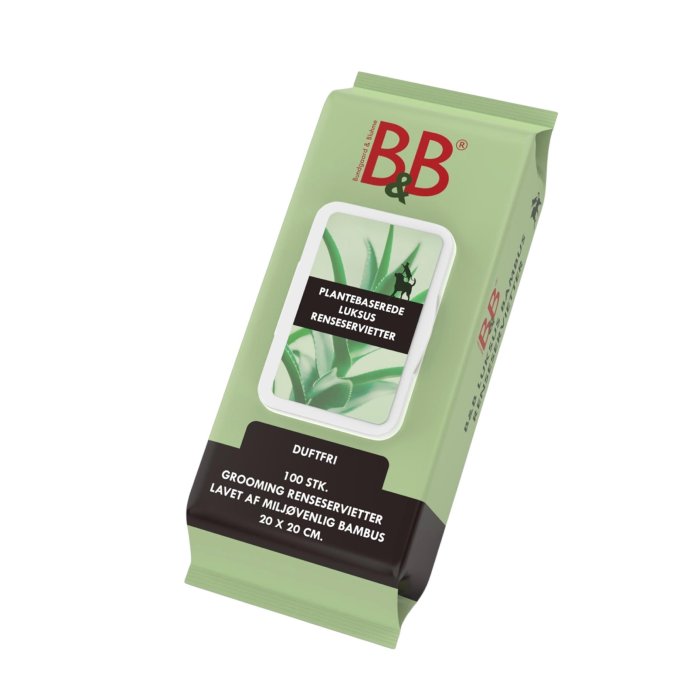 B&B Bløde og stærke bambus-renseservietter til hunde og kat, Skånsom Hundepleje, 20x20 cm 100 stk