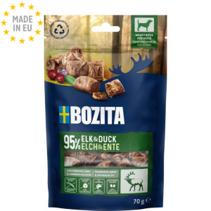 Bozita Meaty Bites Elg & And Kornfri, Naturlig Godbid til hund 95 % Kød,70 g, Fra EU