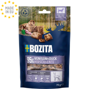 Bozita Meaty Bites Vildt & And Kornfri, Naturlig Godbid til hund 95 % Kød, 70 g, Fra EU