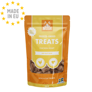 MUSH Freeze Dried - Frysetørret Godbid til Hund & Kat for mere Smag med Kyllingehjerte 55g