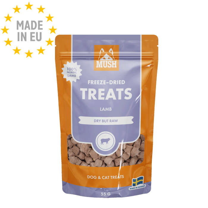 MUSH Freeze Dried - Frysetørret Godbid til Hund & Kat for mere Smag med Lam 55g