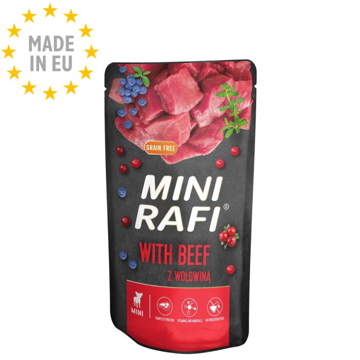 RAFI m/Okse Blåbær & Tranebær Vådfoder til Hund, 150g, Fra EU