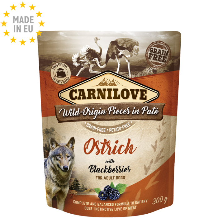 Carnilove Pouch kornfrit Pate til Hund Ostrich w. Blackber, Struds med Brombær 300, EU