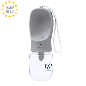 Doggy Vandflaske/Drikkedunk m. skål til Hund og Kat, 350 ml, Grå