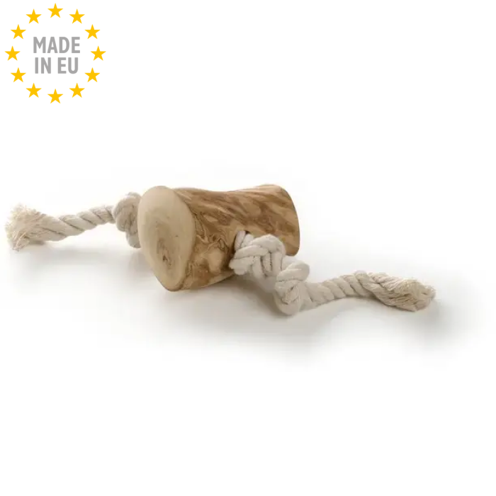 Kauartikel Naturligt tyggeben Kaffetræ til hund med reb, ca 15 cm