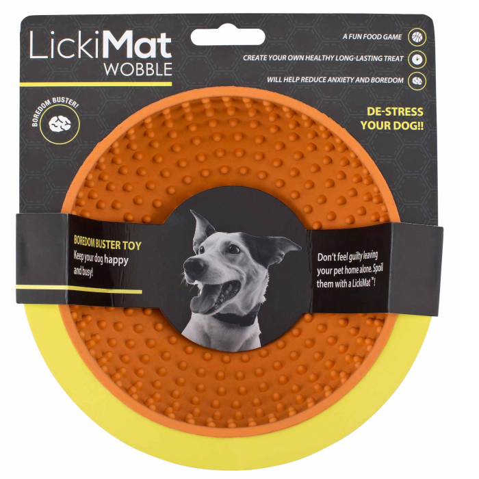 LickiMat Wobble Boredom Buster, Slow feeder Skål hund Orange Ø18x8 cm