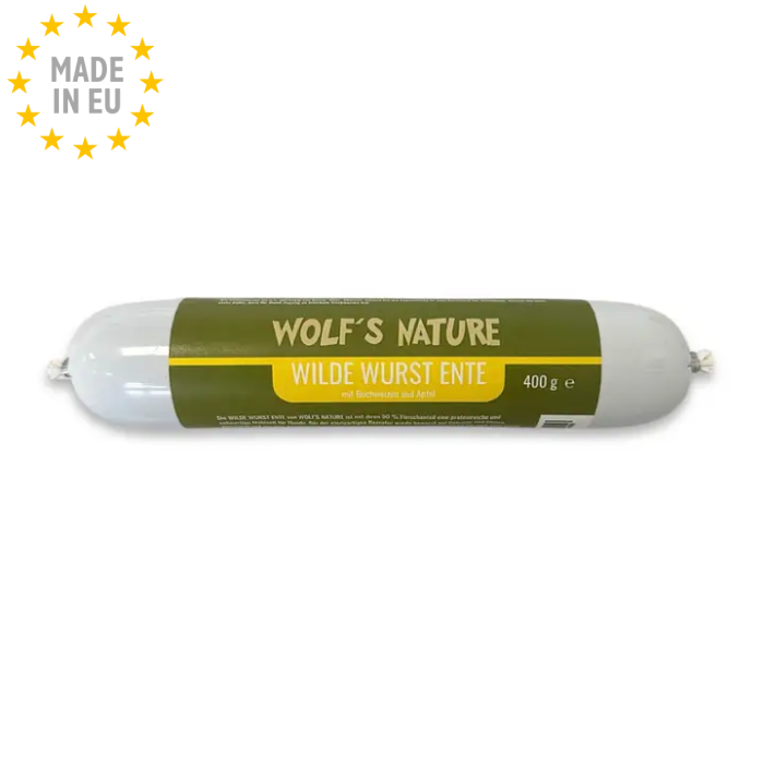 Wolf's Nature Singleprotein Foder / Trænings pølse til Hund, And 400g