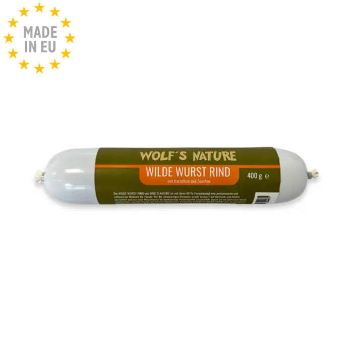 Wolf's Nature Singleprotein Foder / Trænings pølse til Hund, Okse 400g