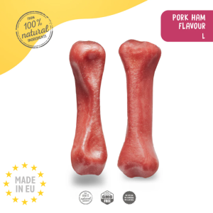 Plutos Healthy chews 100 % Naturlig Tandrendende Oste tyggeben m. Skinke smag Large