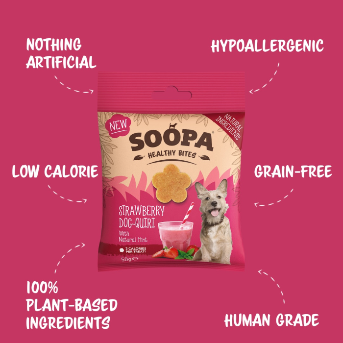 Soopa Healty Bites, Kornfri Strawberry Dog-Quiri 50g, EU