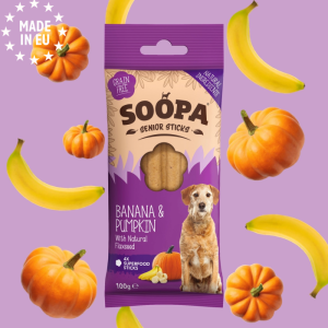 Soopa Senior Dental Sticks Banan & Græskar Vegansk, 100g (4x25g), EU