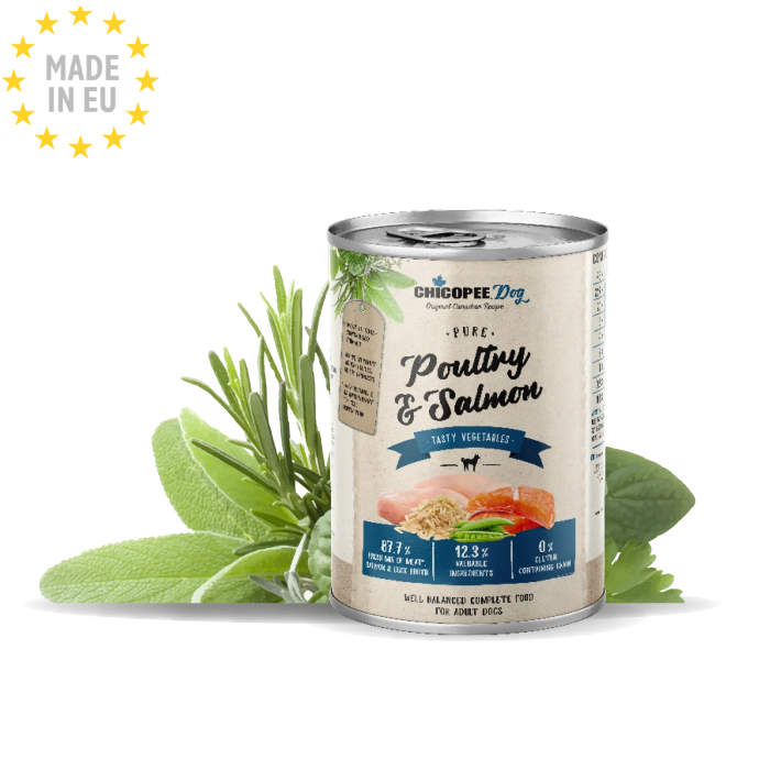 Chicopee Dog Pure Fjerkræ & Laks, Vådfoder til Hund, 400g, EU