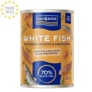 Fish4Dogs Finest White Fish with Sweet Potato & Green Beans Vådfoder til hund, Hvidfisk 395g, EU