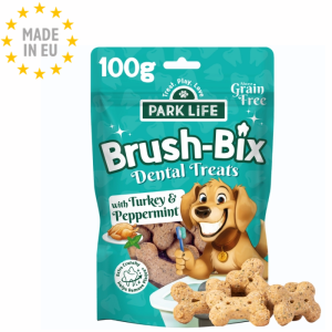 Park life - Brush-Bix Dog Biscuits 100 % naturlig Kornfri Godbid til Hund,Kalkun & Pebermynte 100g, EU