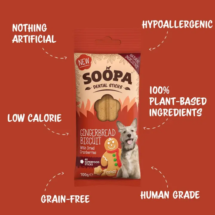 Soopa Dental Sticks Gingerbread Biscuits Vegansk, 100g (4x25g), EU
