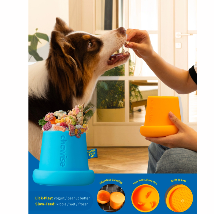 Chewise 2-i-1 Måltidsbowl & Slikkemåtte til Hund - Gul