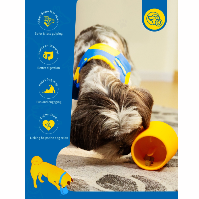 Chewise 2-i-1 Måltidsbowl & Slikkemåtte til Hund - Gul - Billede 3