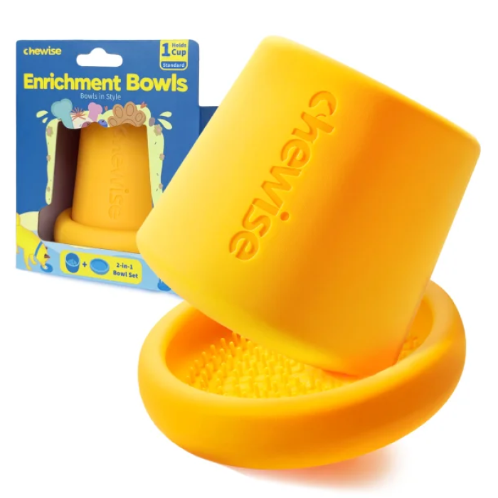 Chewise 2-i-1 Måltidsbowl & Slikkemåtte til Hund - Gul