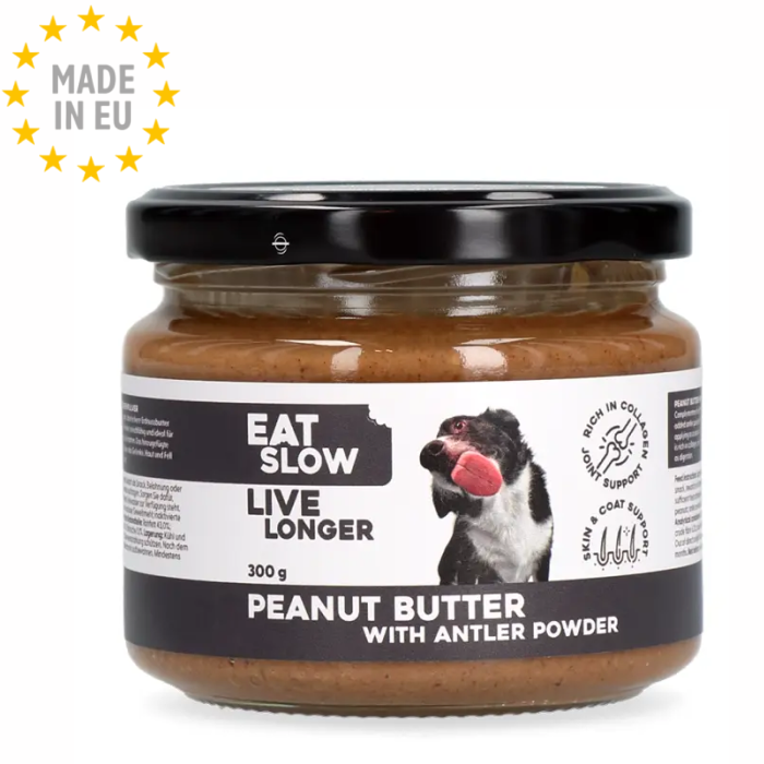 Eat Slow Collagen Peanutbutter til Hunde med Gevirpulver 300g, EU