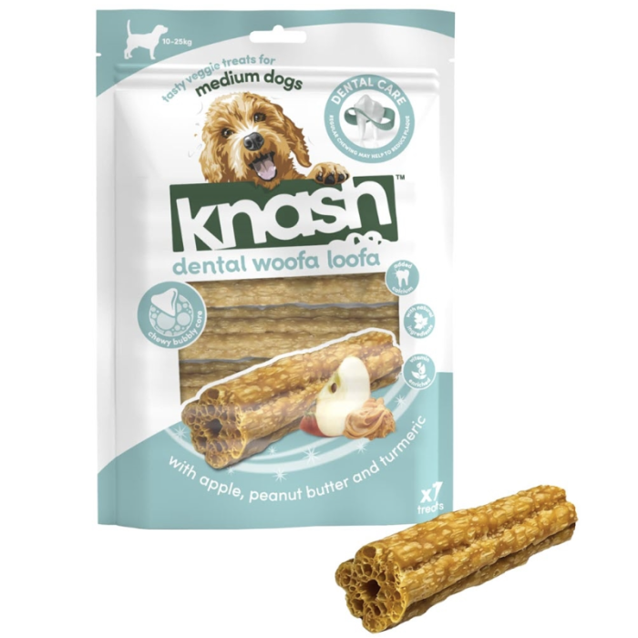 Knash Woofa Loofa æble/Peanut Butter Dental Stick til hund, 7stk/200g