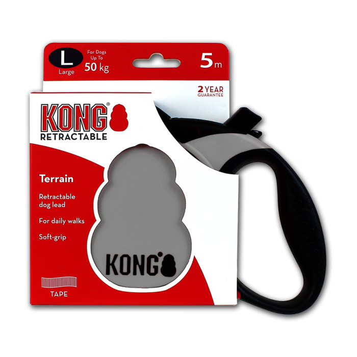 Kong Retractable Leash - Terrain Grå Large Hunde line/ Snor, 5 M, Max 50 kg