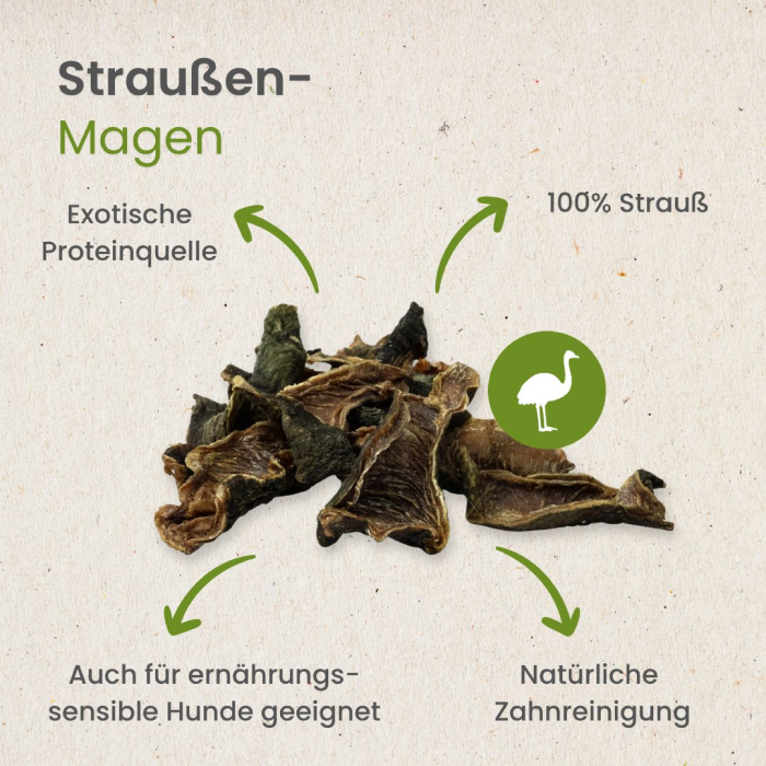 Kauartikel Strudse Mave, Naturlig Snack til hund 100g, EU