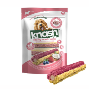 Knash Woofa Loofa Blåbær/Rødbede Dental Stick til hund, 7stk/196g