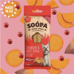Soopa Dental Sticks Tranebær- og sød kartoffel Vegansk, 100g (4x25g), EU
