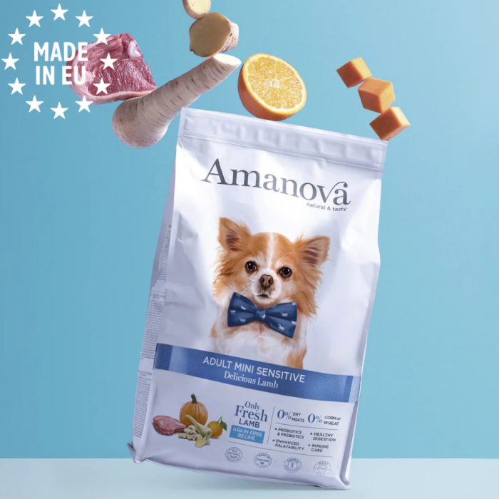 Amanova Mini Delicious Lam Sensitive- Kornfrit voksen hundefoder, EU