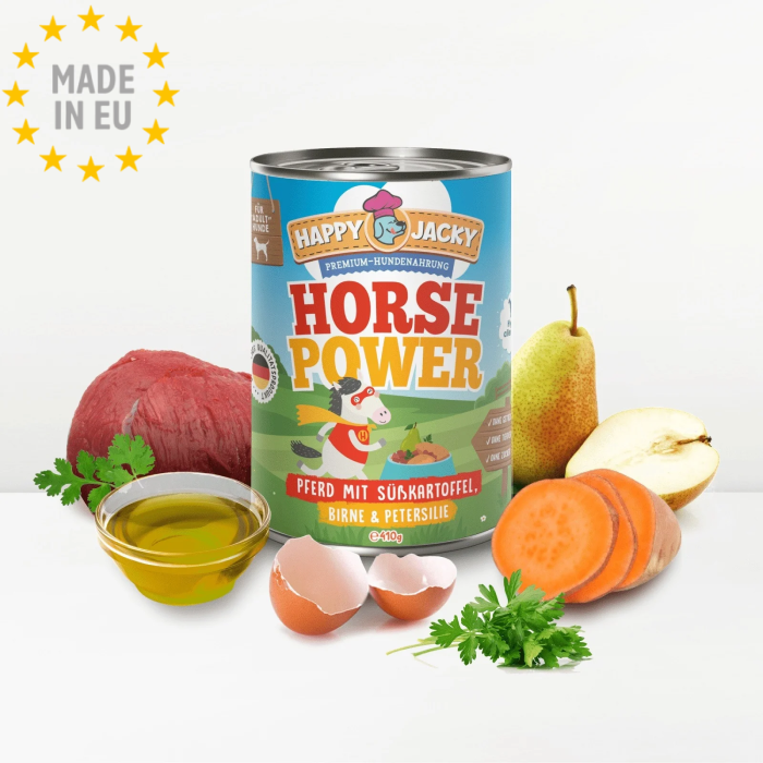 HAPPY JACKY Monoprotein Vådfoder GF til hund Hest 410g, EU - Billede 2