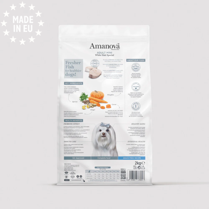 Amanova Mini White Hair Special- Kornfrit små hunde med hvid pels EU