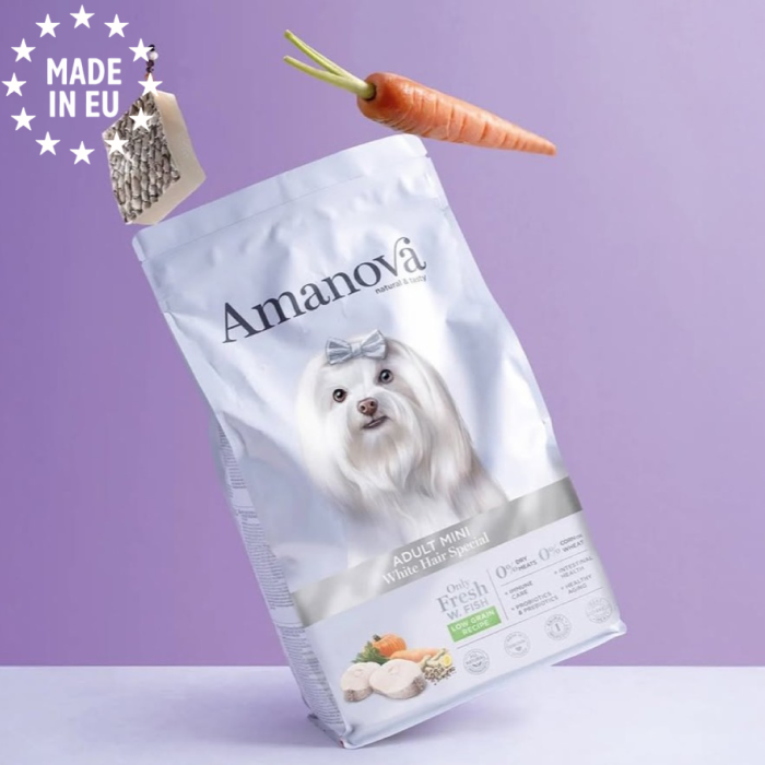 Amanova Mini White Hair Special- Kornfrit små hunde med hvid pels EU