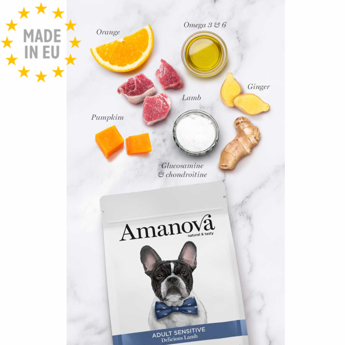 Amanova Velsmagende Lam Sensitive - Kornfrit voksen hundefoder, EU - Billede 2