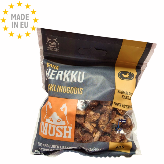MUSH Tørret 100% Kylling Naturlig Godbid 80g EU